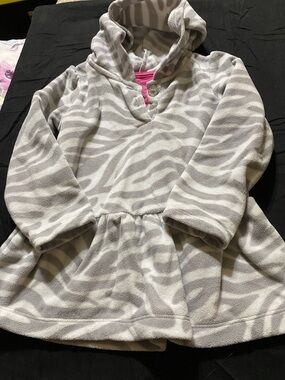 Carter's Gray & White Zebra Hooded Pullover